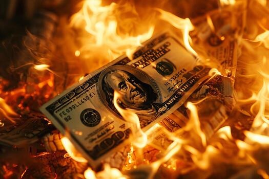 A burning one-hundred-dollar bill